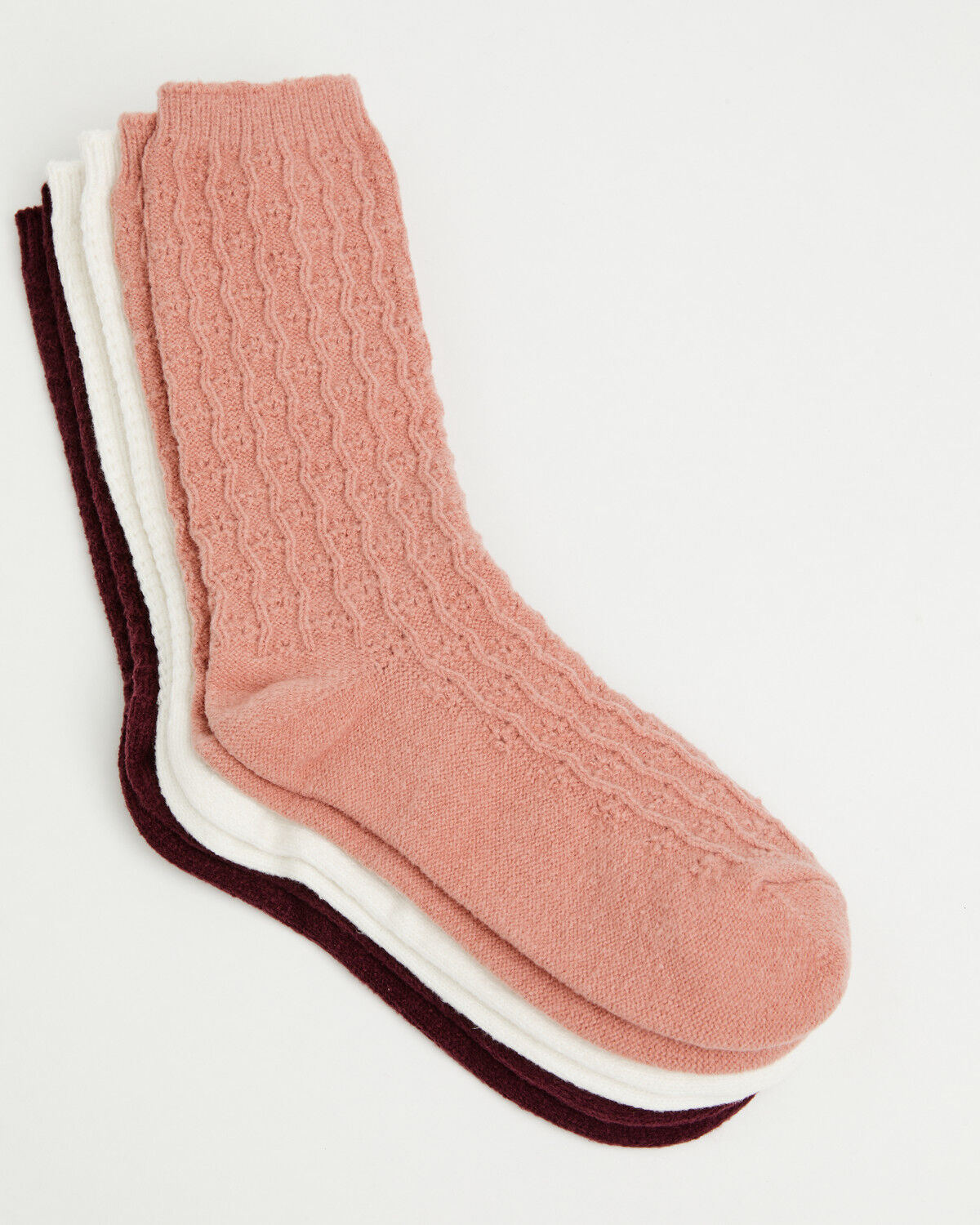Image #1 - Boot Barn Women's Cozy Luxe Textured Socks - 3 Pack, Pink, hi-res