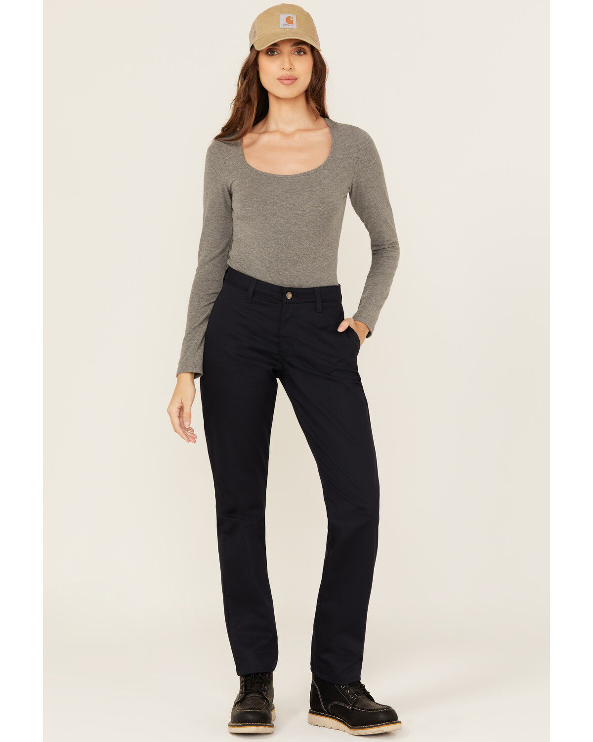 Dickies Women's Mid Rise Straight Stretch Twill Work Pants, Navy, hi-res