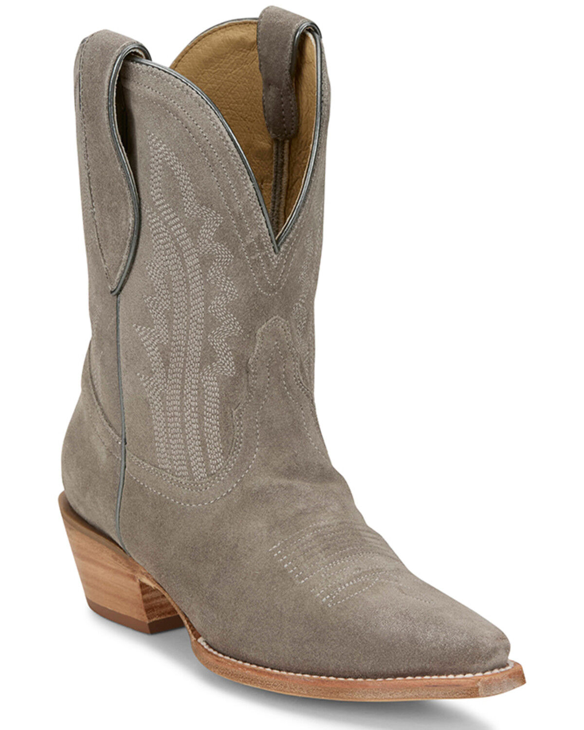 Tony Lama Women's Lea Suede Western Booties - Snip Toe, Light Grey, hi-res