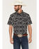 Image #1 - RANK 45&reg; Men's RODEOTEK&trade; Zig Man Southwestern Print 2.0 Short Sleeve Snap Stretch Western Shirt, Black, hi-res