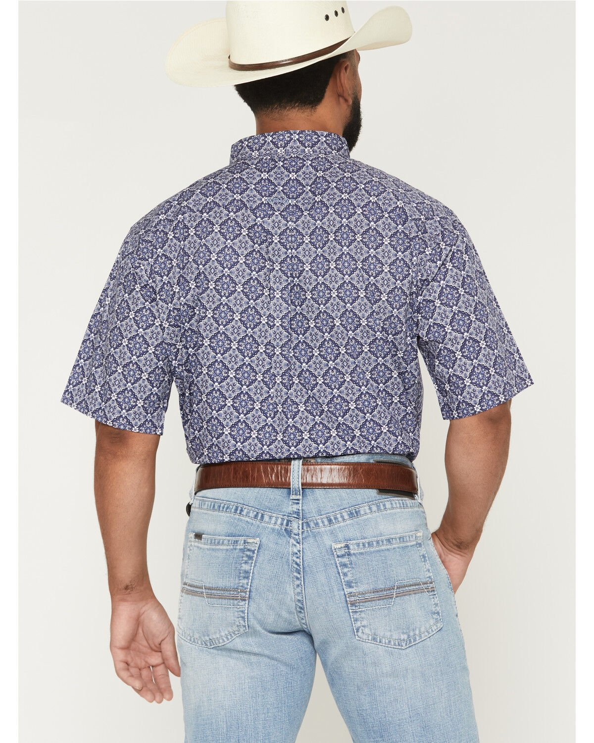 Image #4 - Ariat Men's Bill Medallion Print Short Sleeve Button-Down Western Shirt - Tall, Blue, hi-res