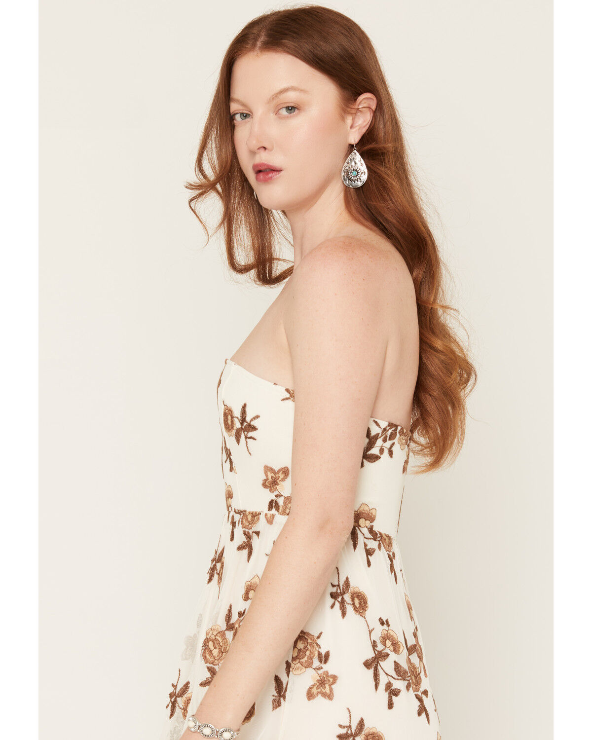 Image #2 - Originality Women's Floral Embroidered Mesh Midi Dress, Ivory, hi-res