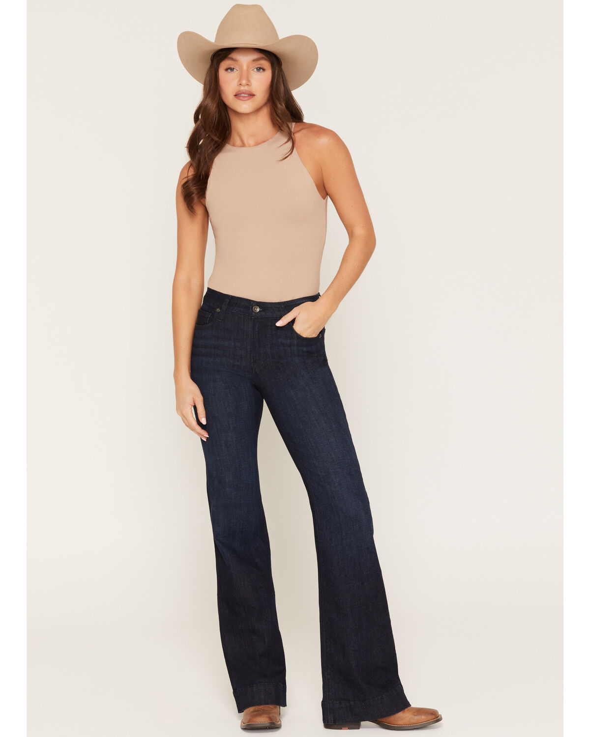 Image #1 - Haala Women's Deep Ocean Dark Wash Bella Trouser Flare Stretch Denim Jeans, Dark Wash, hi-res