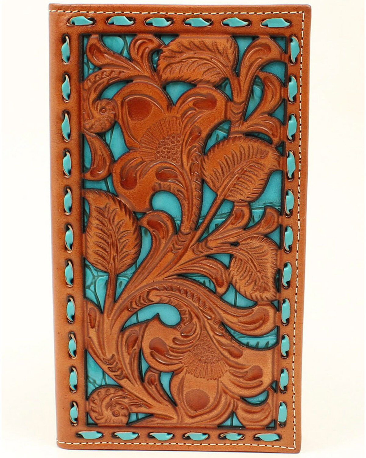 Nocona Men's Filigree With Turquoise Underlay Wallet, Tan, hi-res