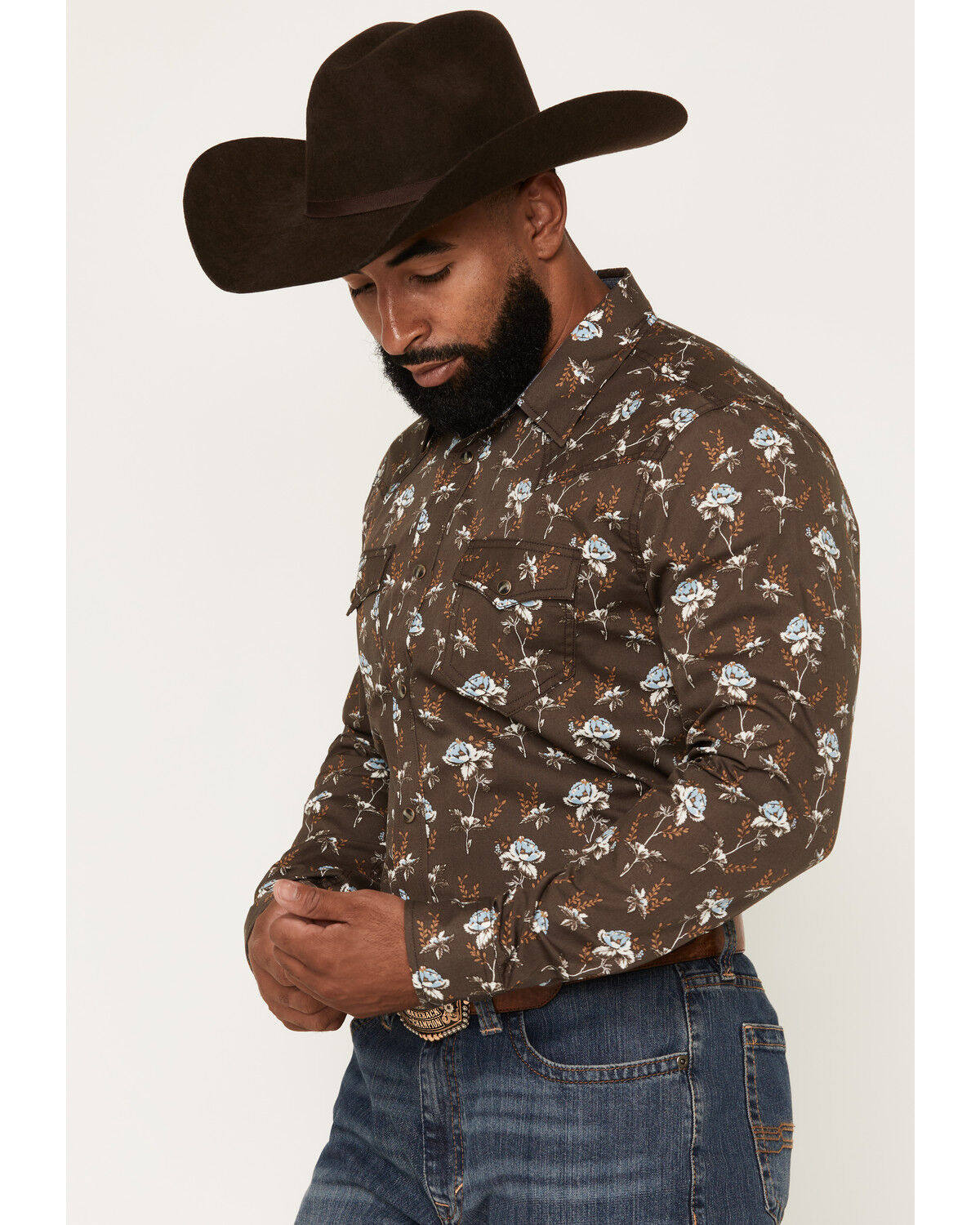 Image #2 - Cody James Men's Night Cap Floral Print Long Sleeve Snap Western Shirt, Brown, hi-res