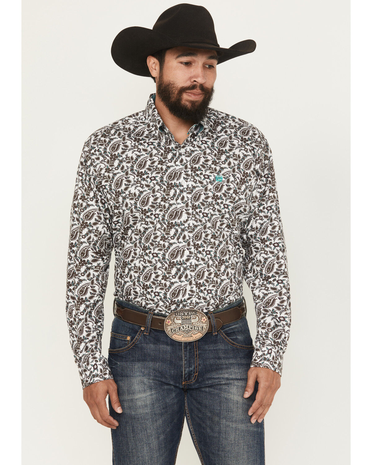 Cinch Men's Paisley Print Long Sleeve Button-Down Western Shirt, White, hi-res