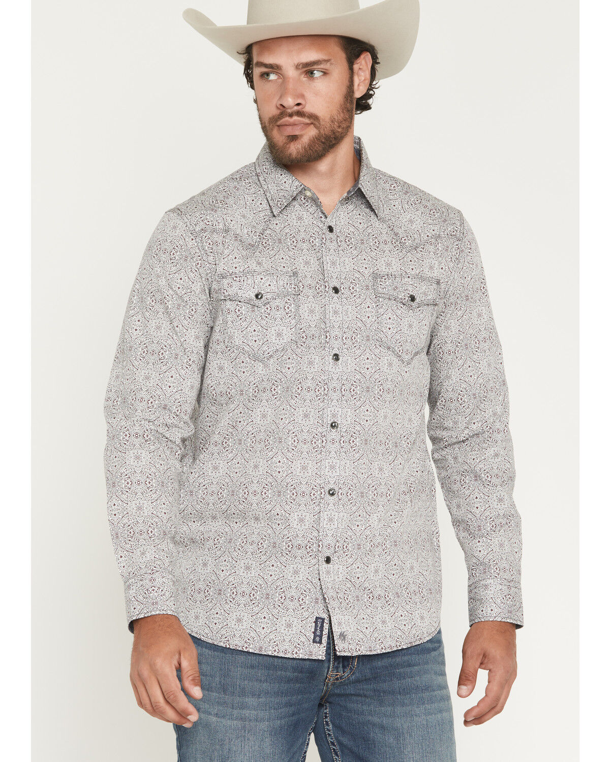Image #1 - Moonshine Spirit&reg; Men's Fam Club Medallion Print Long Sleeve Snap Western Shirt, White, hi-res