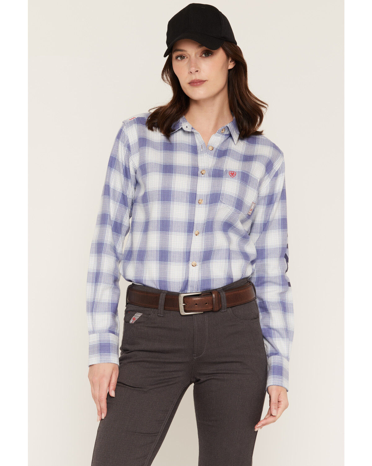 Image #1 - Ariat Women's FR Paige Logo Long Sleeve Button-Down Work Shirt, Blue, hi-res