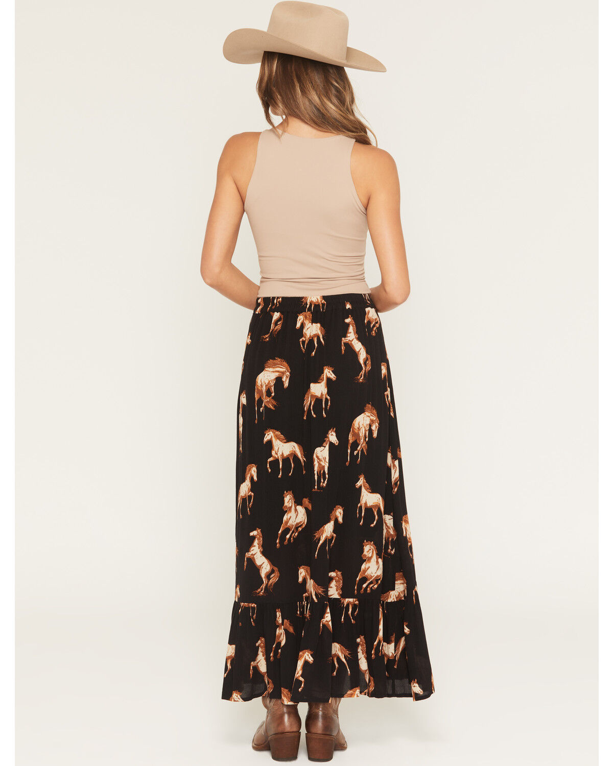 Image #3 - Cotton & Rye Women's Horse Print Button-Front High-Low Skirt, Black, hi-res