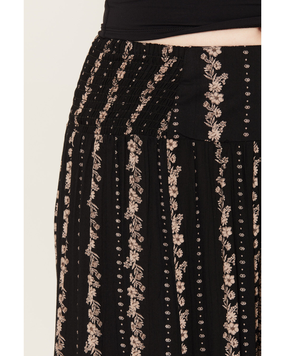 Image #2 - Angie Women's Floral Print Wide Leg Pants, Black, hi-res