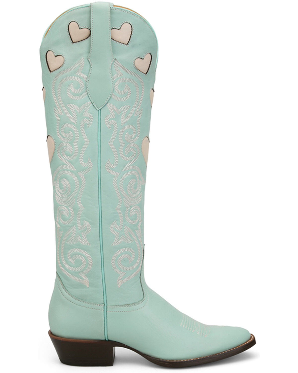 Image #2 - Justin Women's Heart Inlay Tall Western Boots - Snip Toe, Blue, hi-res
