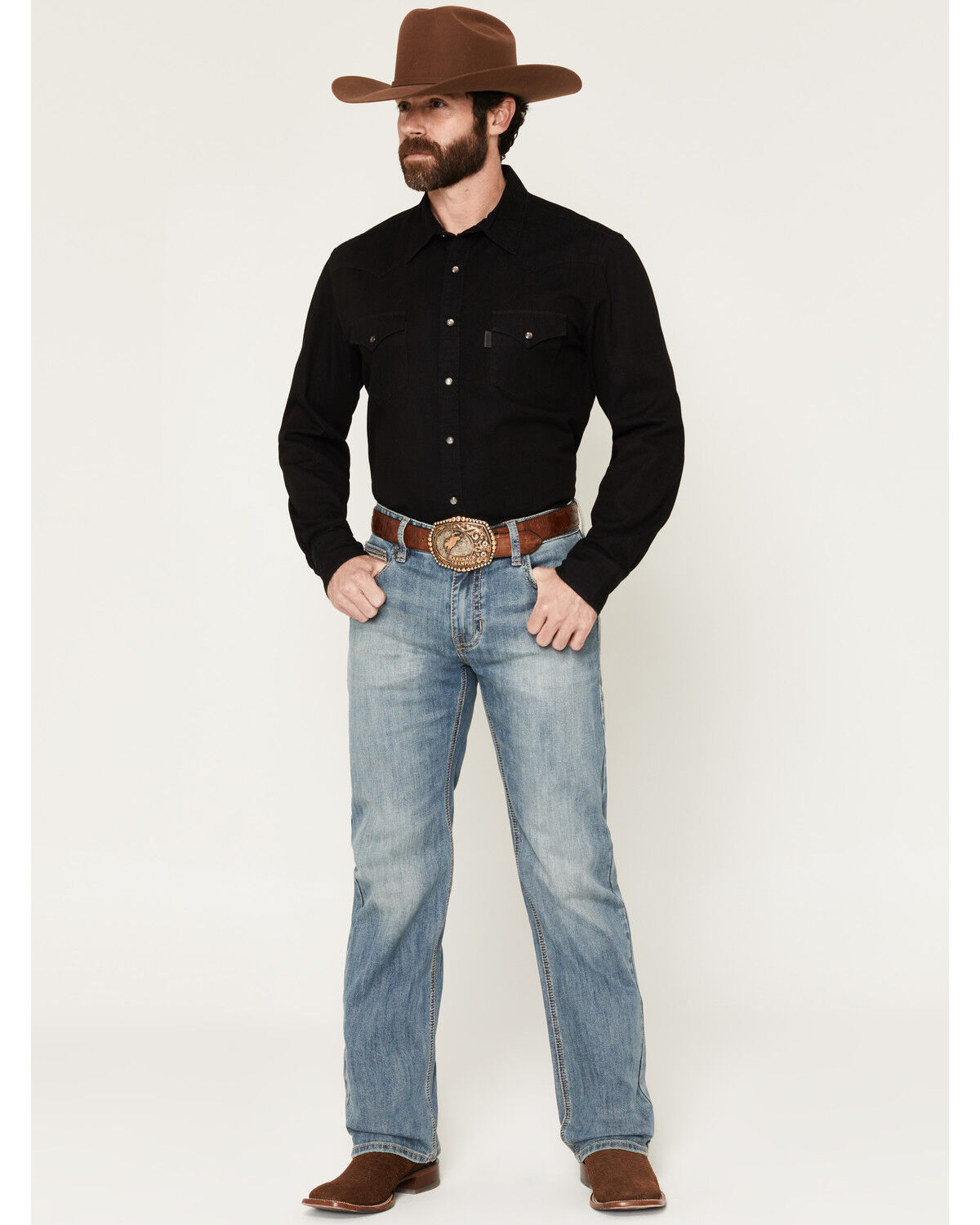 Image #1 - Rock & Roll Denim Men's Double Barrel Medium Wash Relaxed Straight Stretch Denim Jeans, Medium Wash, hi-res