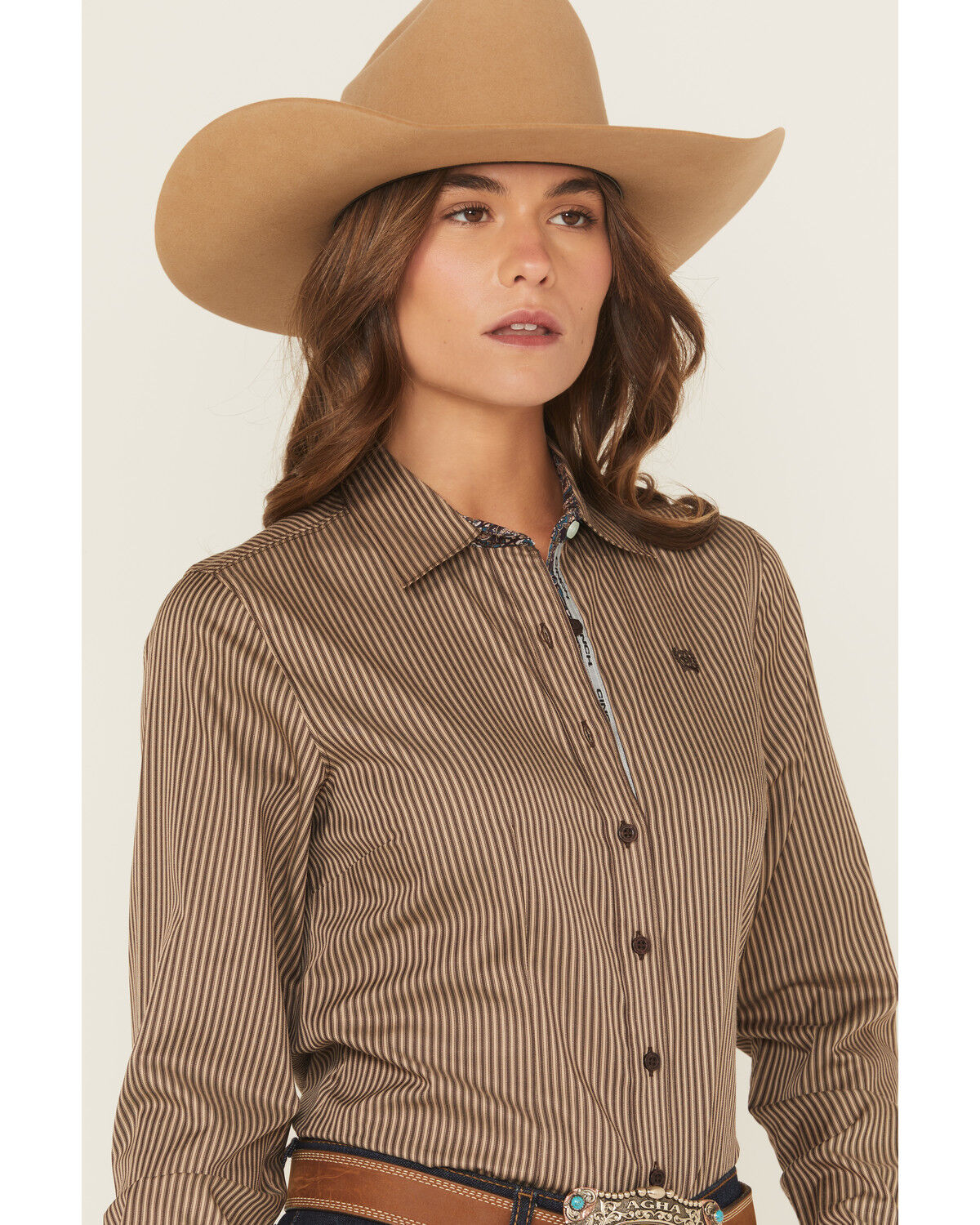 Image #2 - Cinch Women's TENCEL&trade; Striped Print Long Sleeve Button-Down Stretch Western Shirt, Brown, hi-res