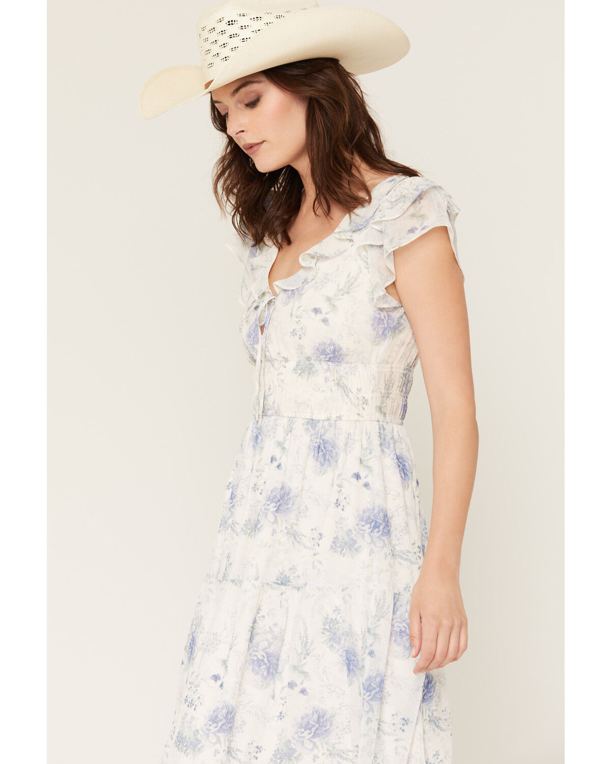 Image #2 - Ash & Violet Women's Floral Print Short Sleeve Midi Dress, White, hi-res