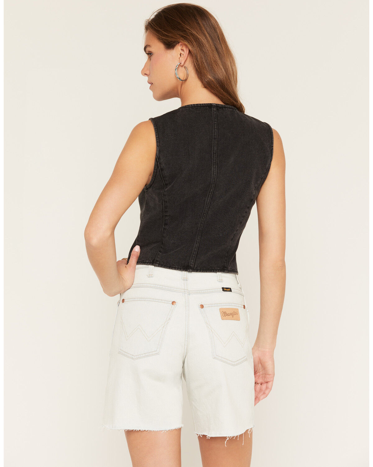 Image #4 - Ashley Women's Heart Pocket Fitted Denim Vest, Black, hi-res