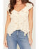 Image #3 - Wild Moss Women's Floral Print Hanky Hem Short Sleeve Top, Cream, hi-res