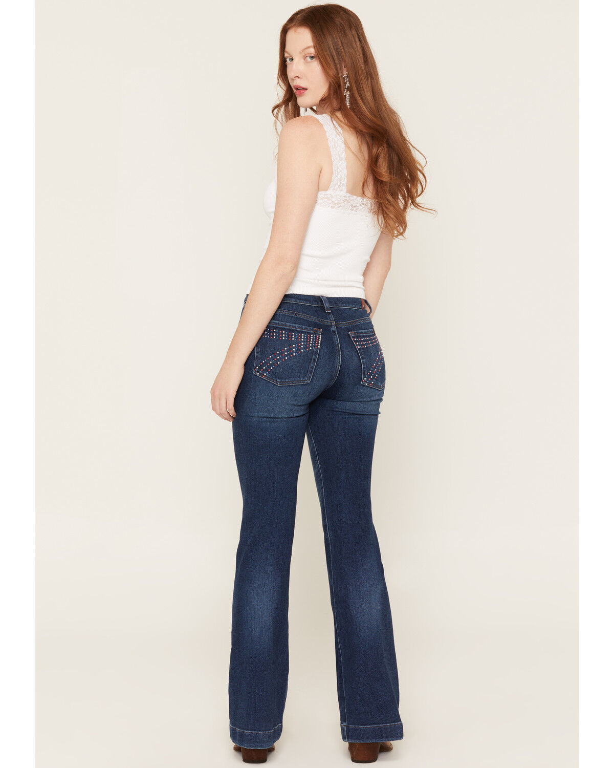7 For All Mankind Women's Medium Wash Americana Studded Pocket Bootcut Stretch Denim Jeans, Medium Wash, hi-res