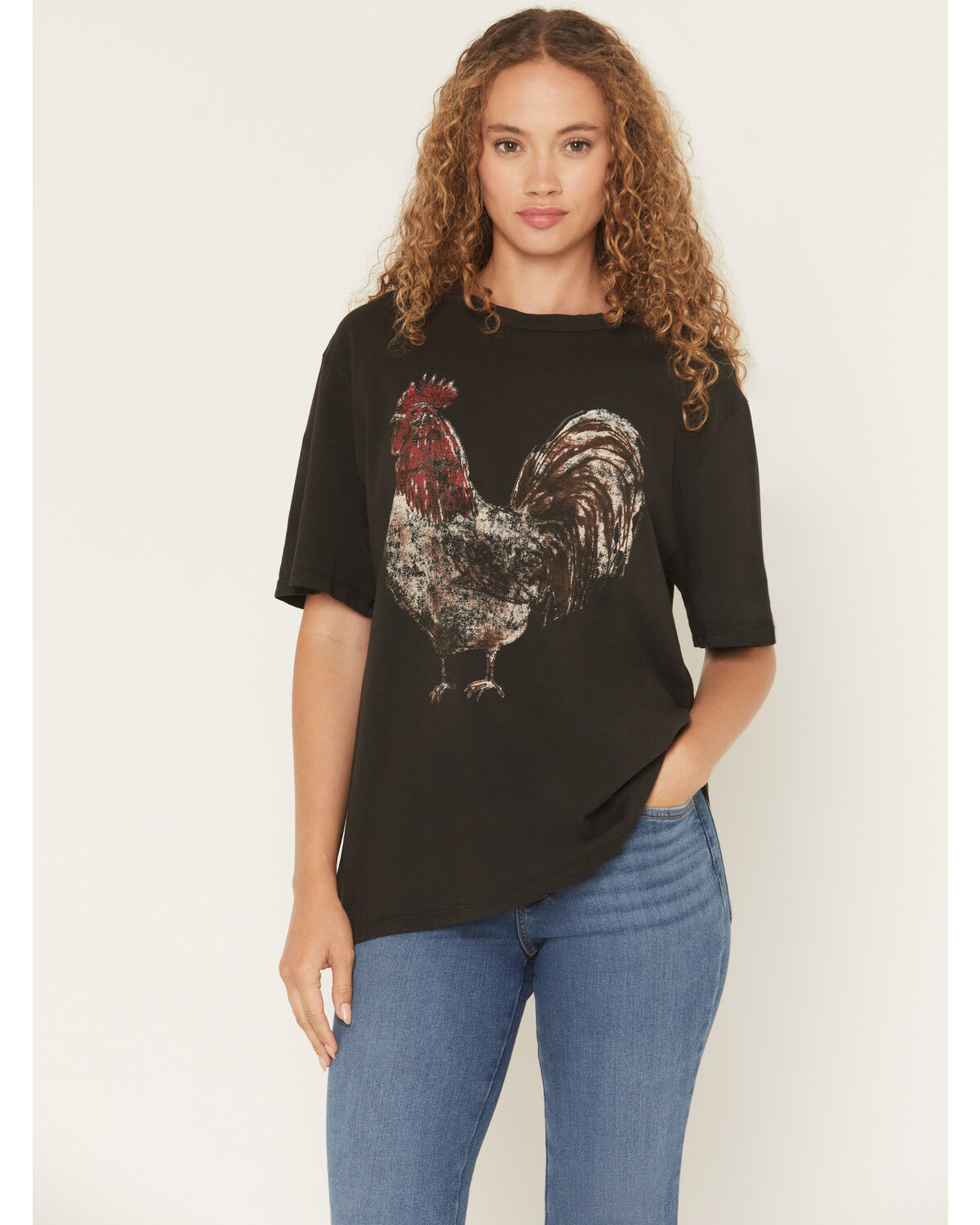 Originality Women's Rooster Short Sleeve Oversized Graphic Tee, Black, hi-res
