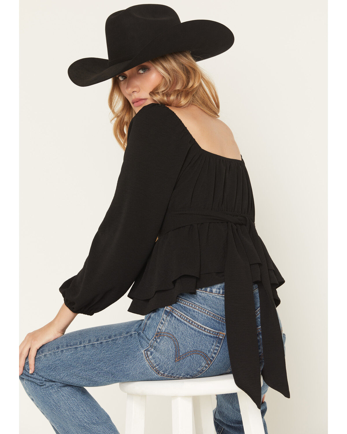 Image #4 - Originality Women's Boot Barn Exclusive Emma Double Layer Peplum Top, Black, hi-res
