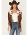 Image #1 - Saints & Hearts Women's Cow Print Studded Fringe Capelet, Brown, hi-res