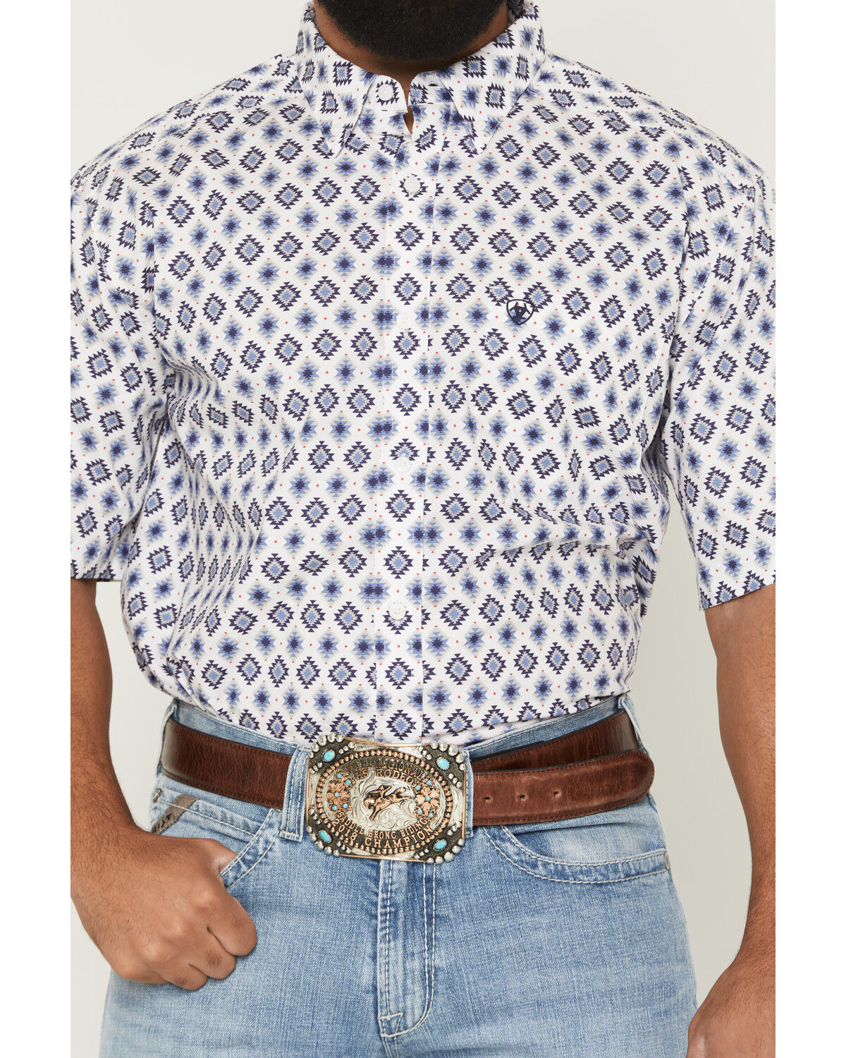 Image #3 - Ariat Men's Baxter Southwestern Print Short Sleeve Button-Down Western Shirt, White, hi-res