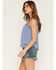 Image #2 - Eyeshadow Women's Cross Stitch Embroidered Lace Trim Tank, Light Blue, hi-res