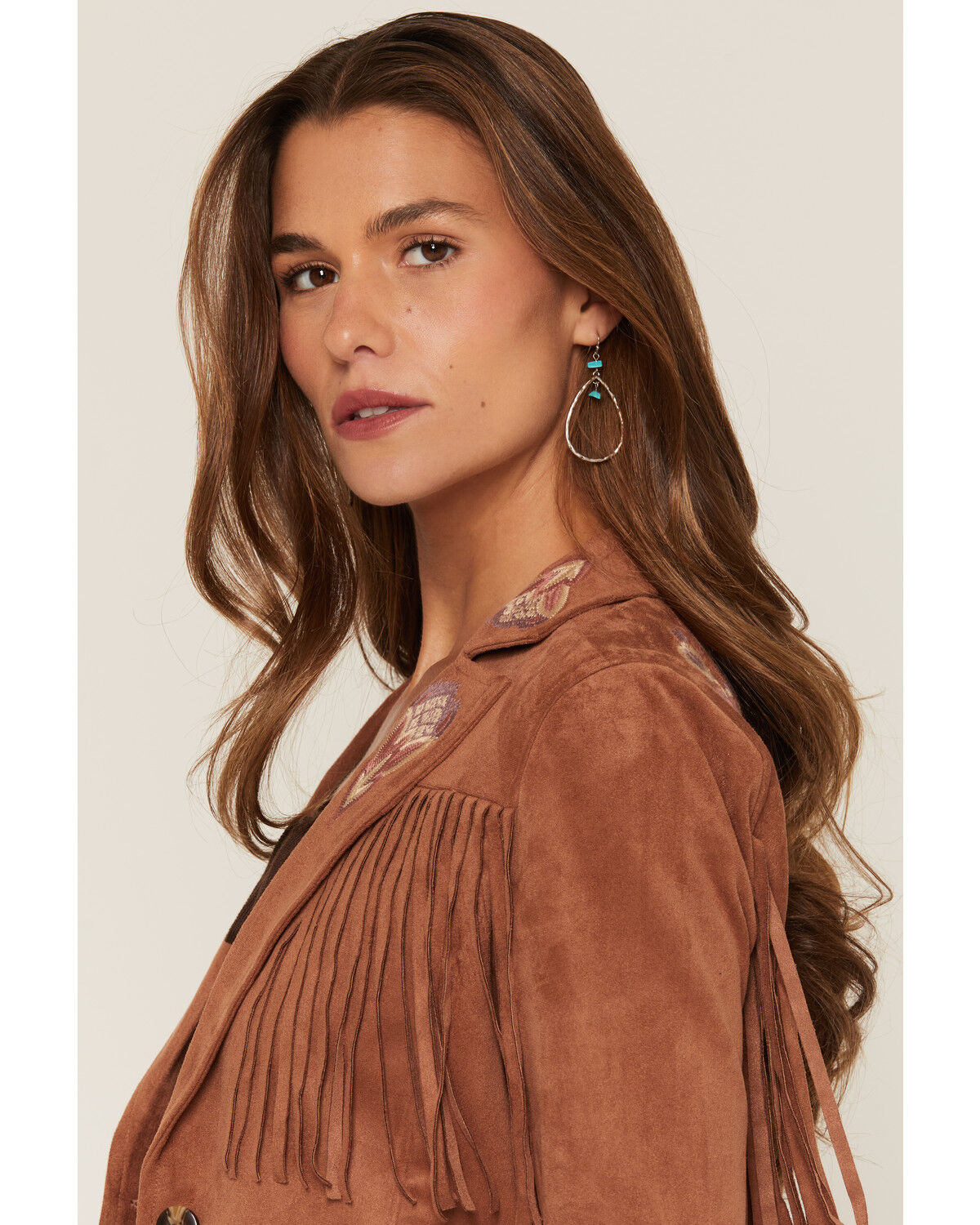 Image #2 - Shyanne Women's Ainsley Embroidered Fringe Faux Suede Blazer, Bark, hi-res