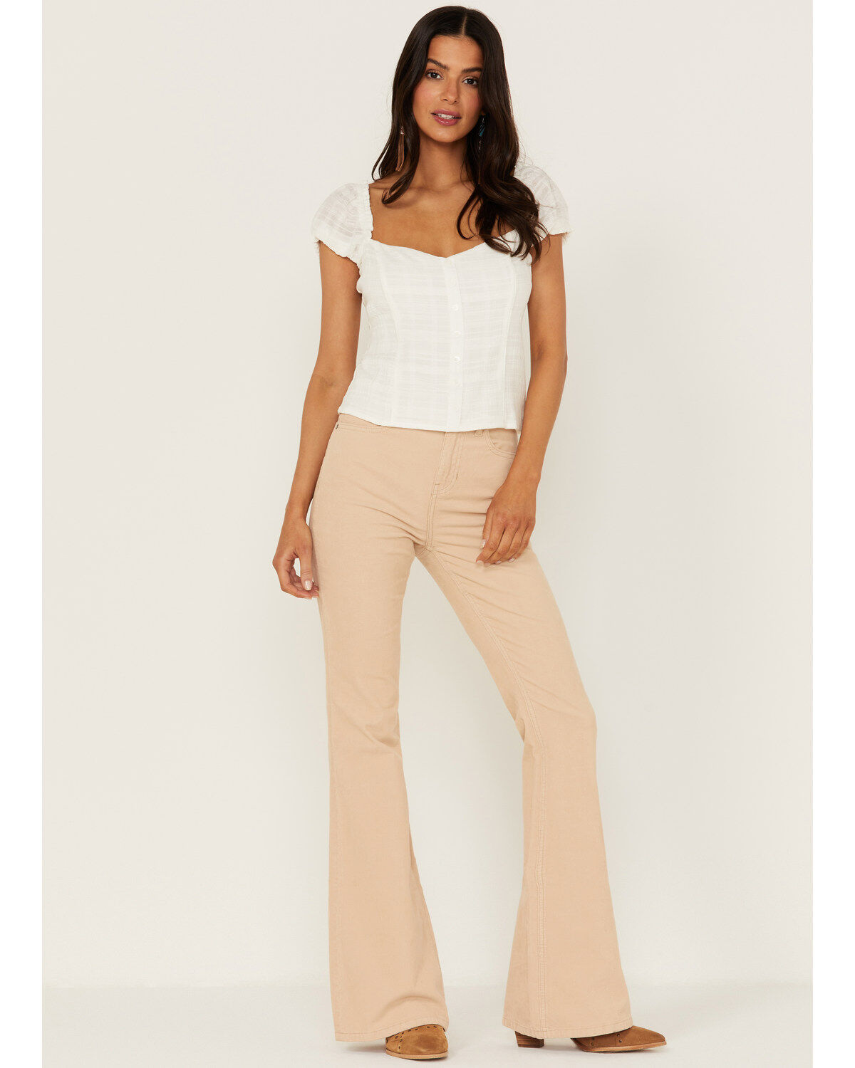 Idyllwind Women's High Risin' Irish Cream Wash Stretch Signature Back Pockets Corduroy Flare Jeans, Sand, hi-res