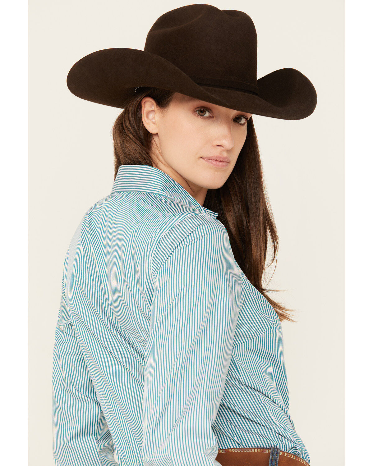 Image #4 - Cinch Women's TENCEL&trade; Striped Long Sleeve Button-Down Western Core Shirt, Teal, hi-res