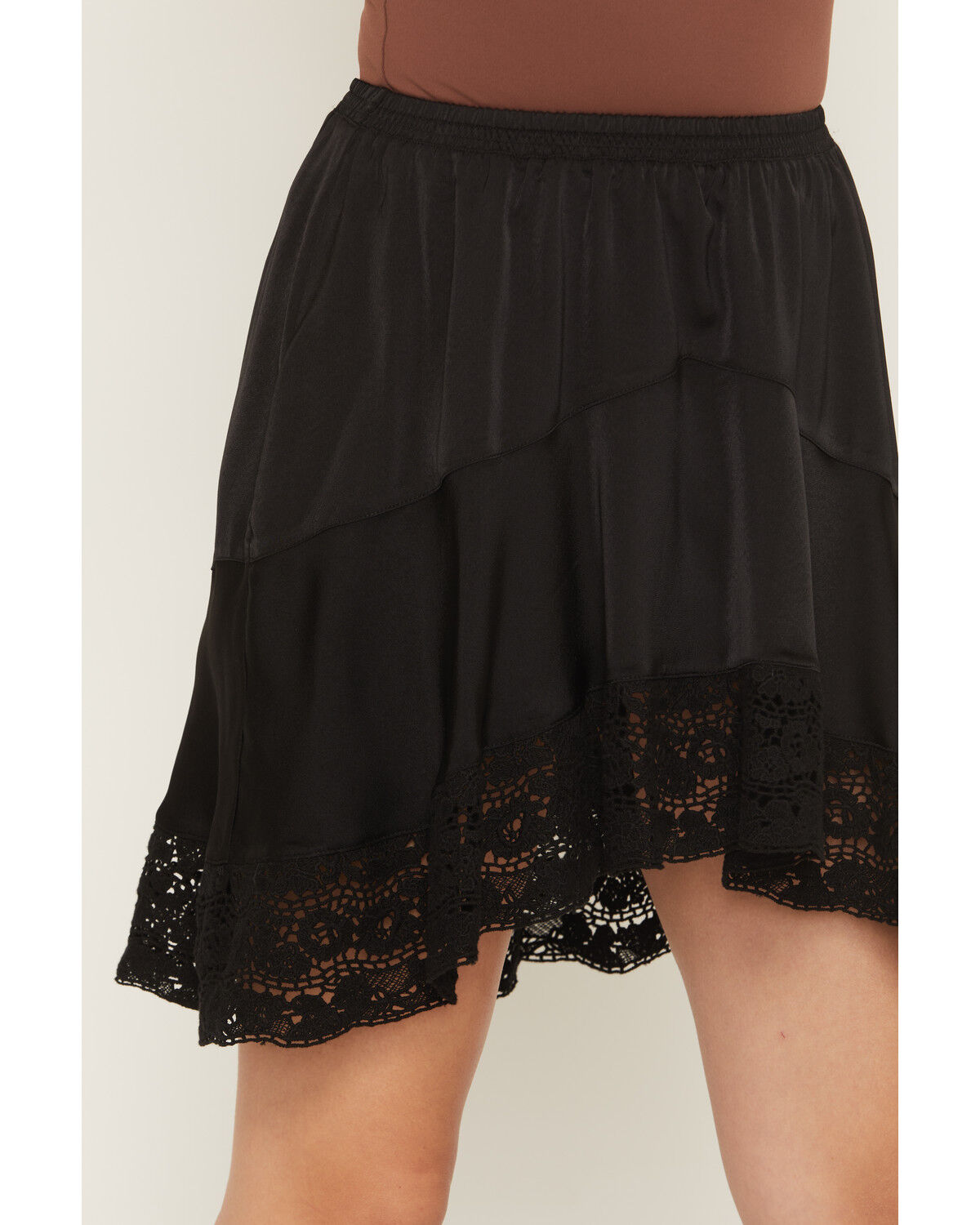 Image #2 - Wild Moss Women's Lace Trim Slip Mini Skirt, Black, hi-res