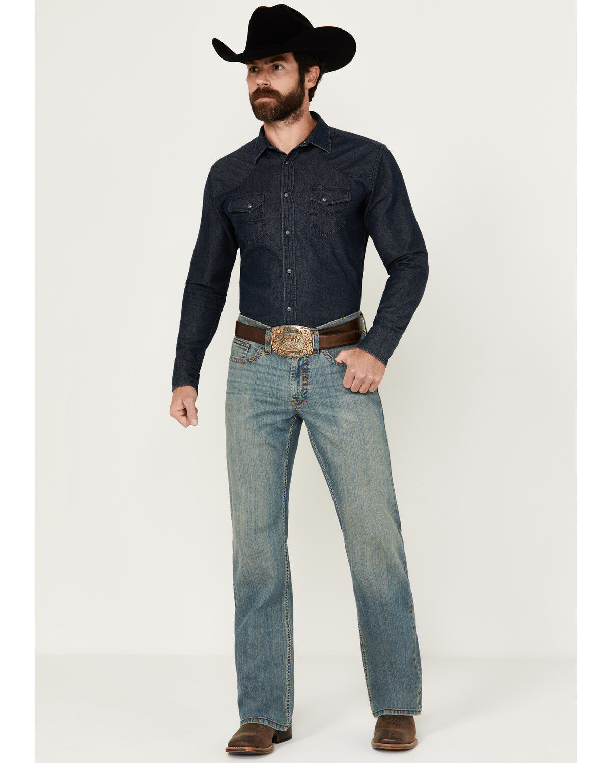 Image #1 - Cody James Men's Bozeman Wash Duke Relaxed Bootcut Stretch Denim Jeans, , hi-res