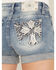Image #4 - Miss Me Women's Light Wash Mid Rise Cross Pocket Stretch Denim Shorts, Light Wash, hi-res