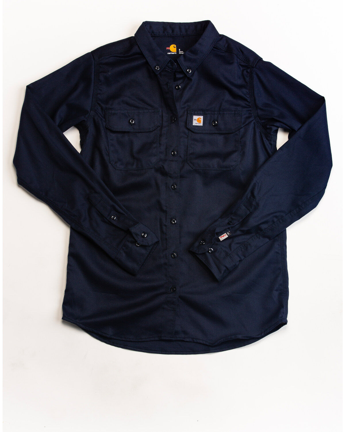 Image #1 - Carhartt Women's FR Rugged Flex&reg; Long Sleeve Button-Down Work Shirt, Navy, hi-res