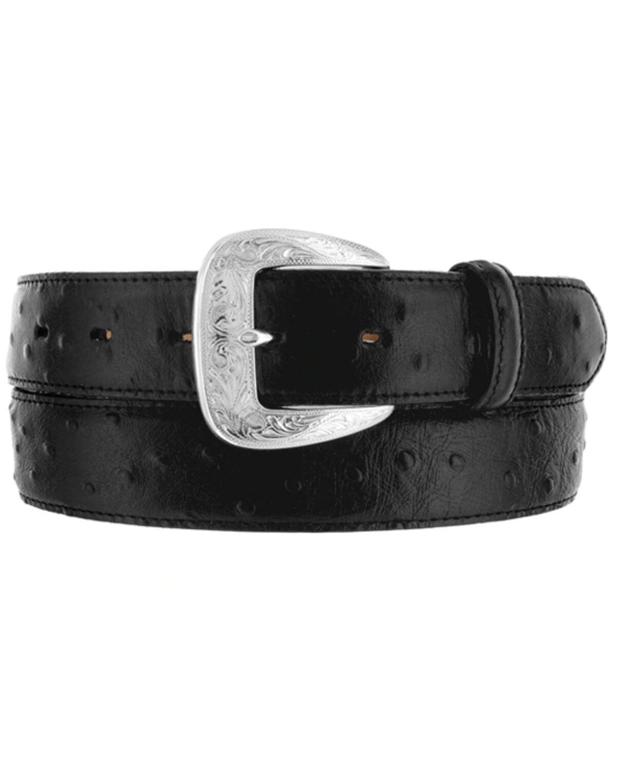 Tony Lama Men's Ostrich Embossed Leather Belt, Black, hi-res