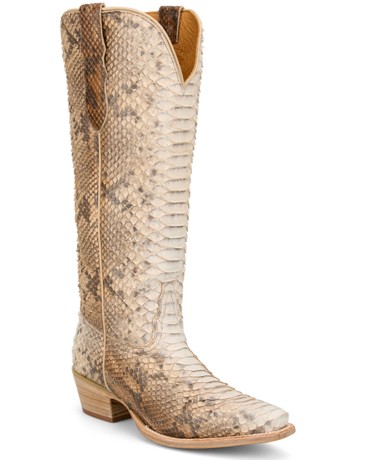 Tony Lama Women's Black Label Exotic Python Tall Western Boots - Snip Toe, Tan, hi-res
