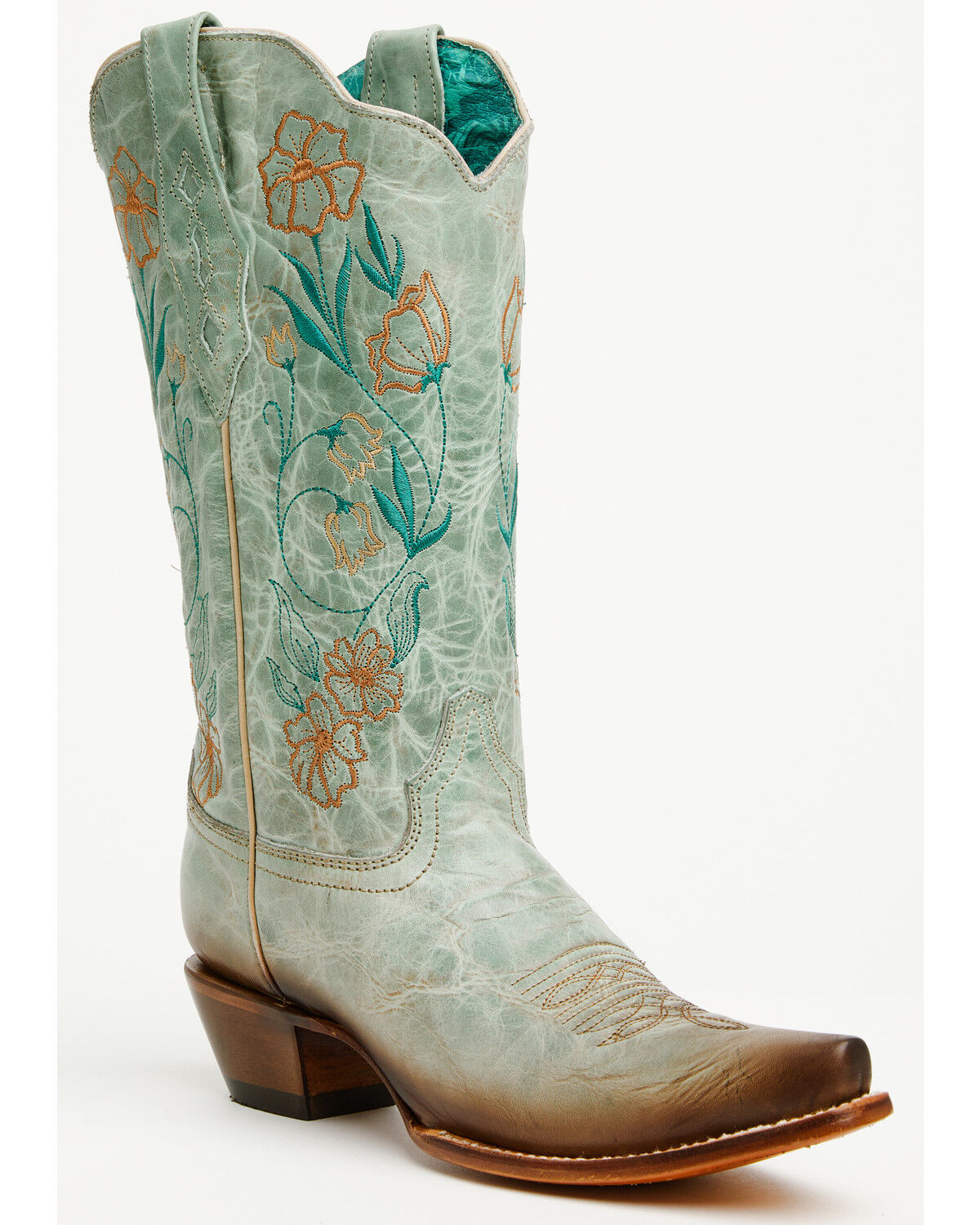 Corral Women's Floral Embroidered Tall Western Boots - Snit Toe, Mint, hi-res