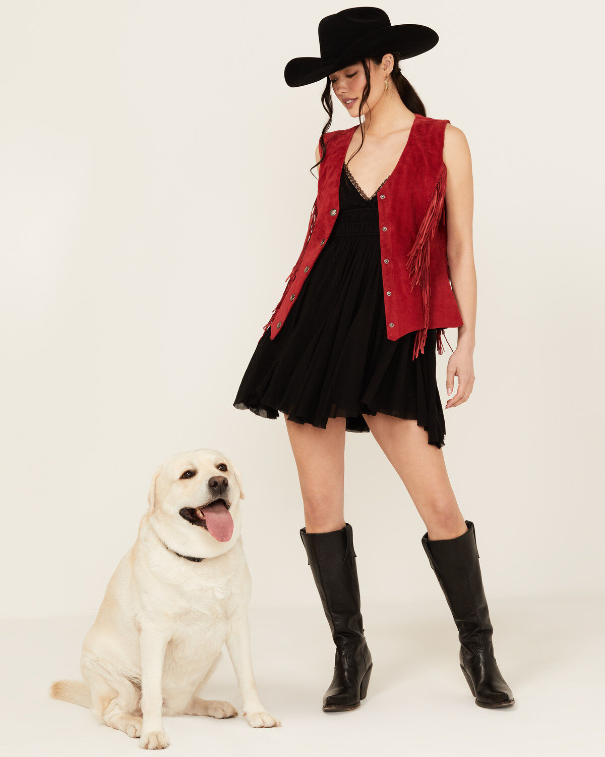Scully Women's Fringe Suede Vest, Red, hi-res