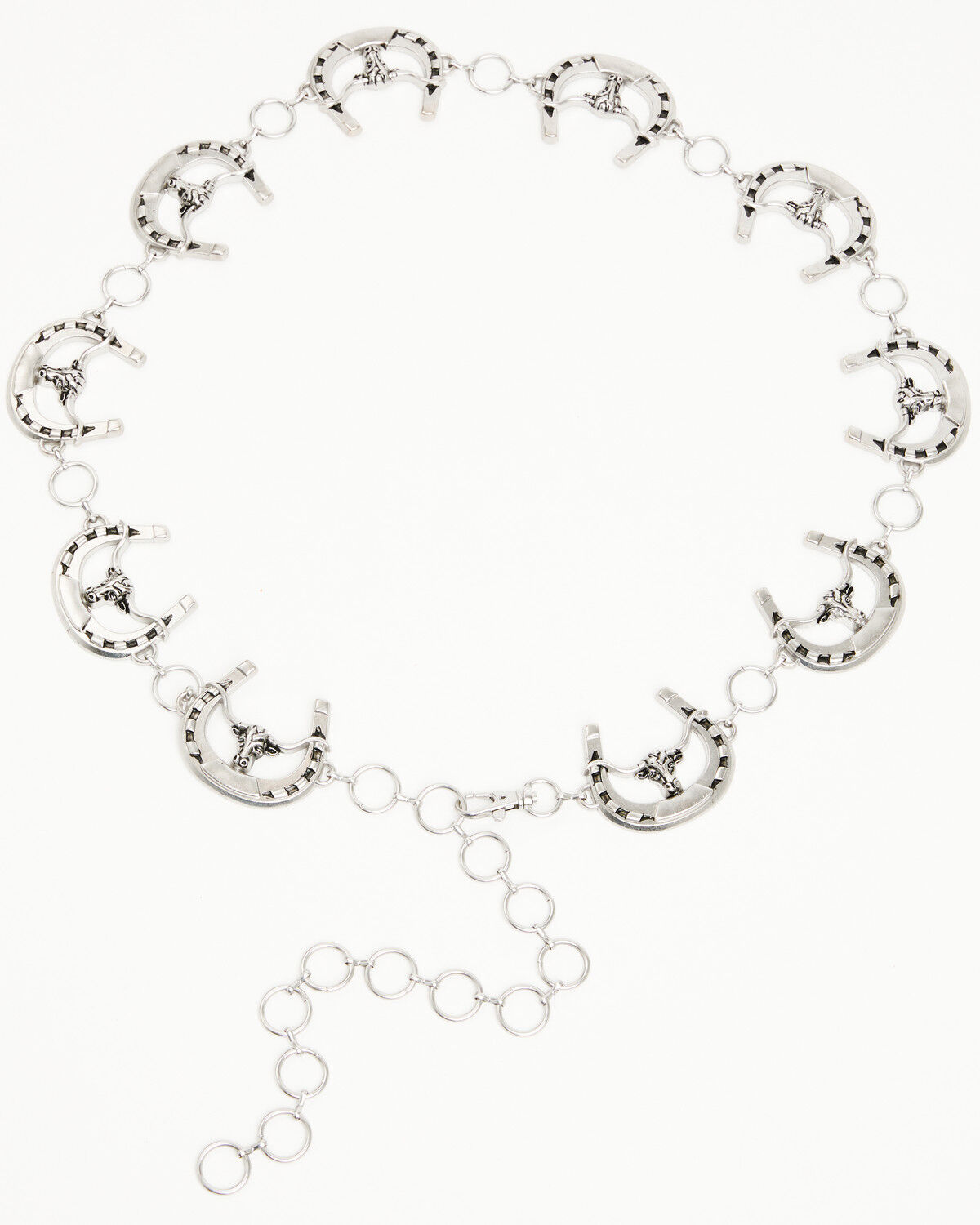 Image #2 - Shyanne Women's Horseshoe Longhorn Chain Concho Belt, Silver, hi-res