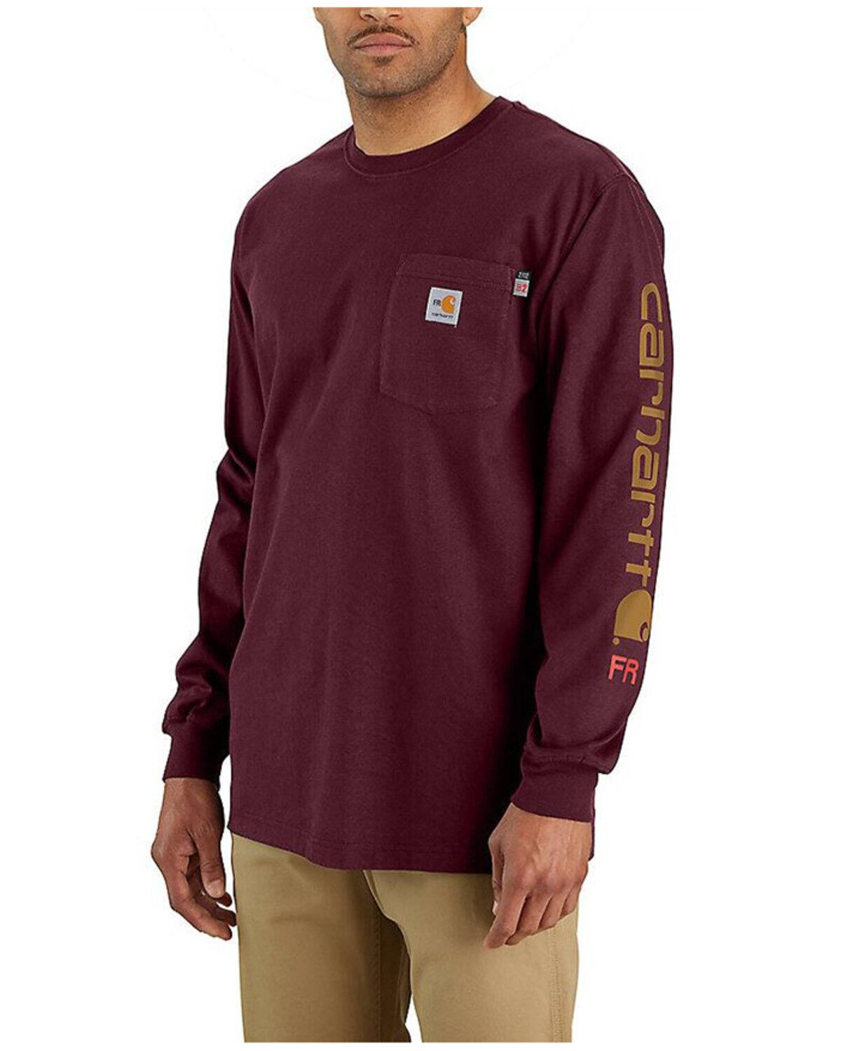Image #1 - Carhartt Men's FR Force&reg; Loose Fit Lightweight Long Sleeve Pocket Work Shirt, Wine, hi-res