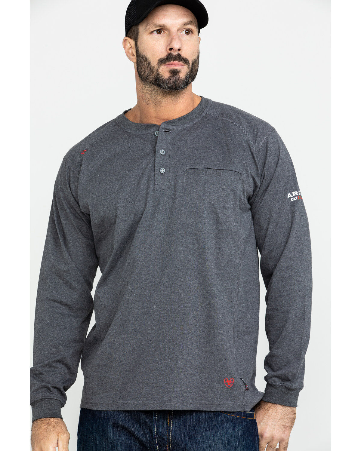 Image #1 - Ariat Men's FR Air Henley Long Sleeve Work Shirt - Tall, Charcoal, hi-res