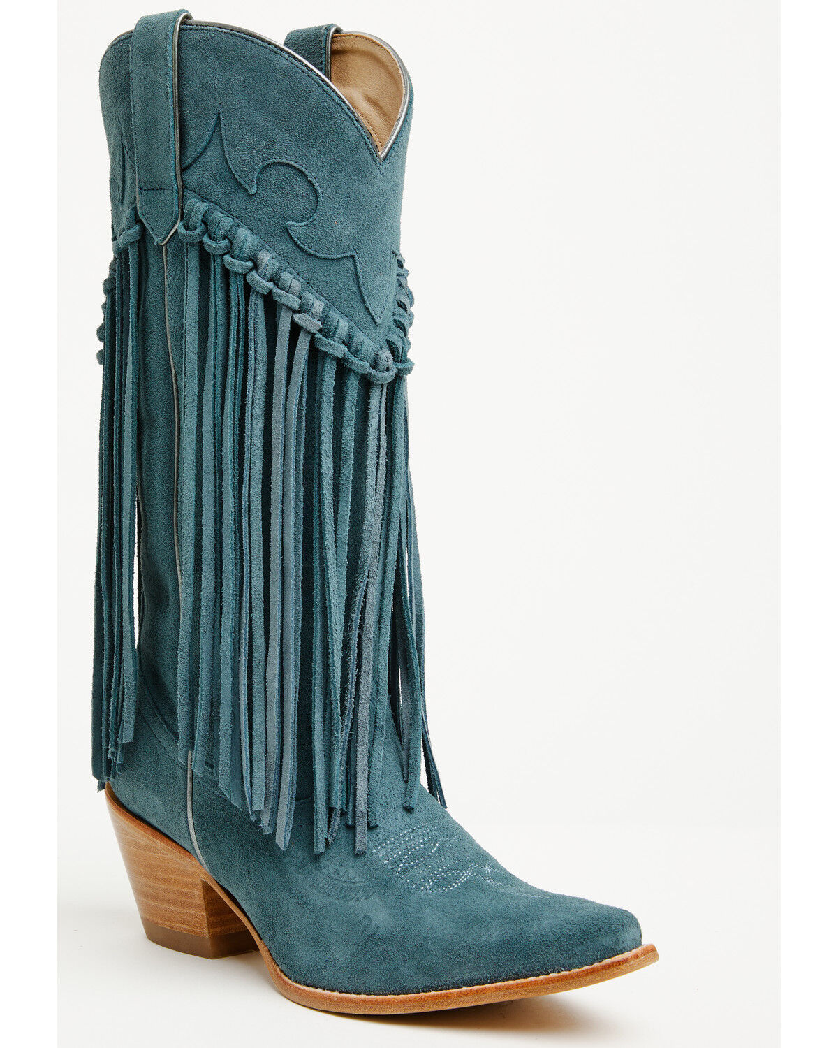 Image #1 - Idyllwind Women's Sterling Suede Fringe Western Boots - Snip Toe, Blue, hi-res