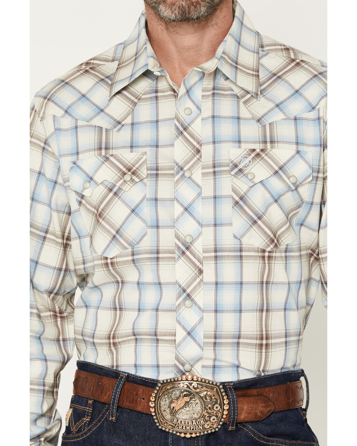 Image #3 - Wrangler Retro Men's Plaid Print Long Sleeve Snap Western Shirt - Tall, Blue, hi-res