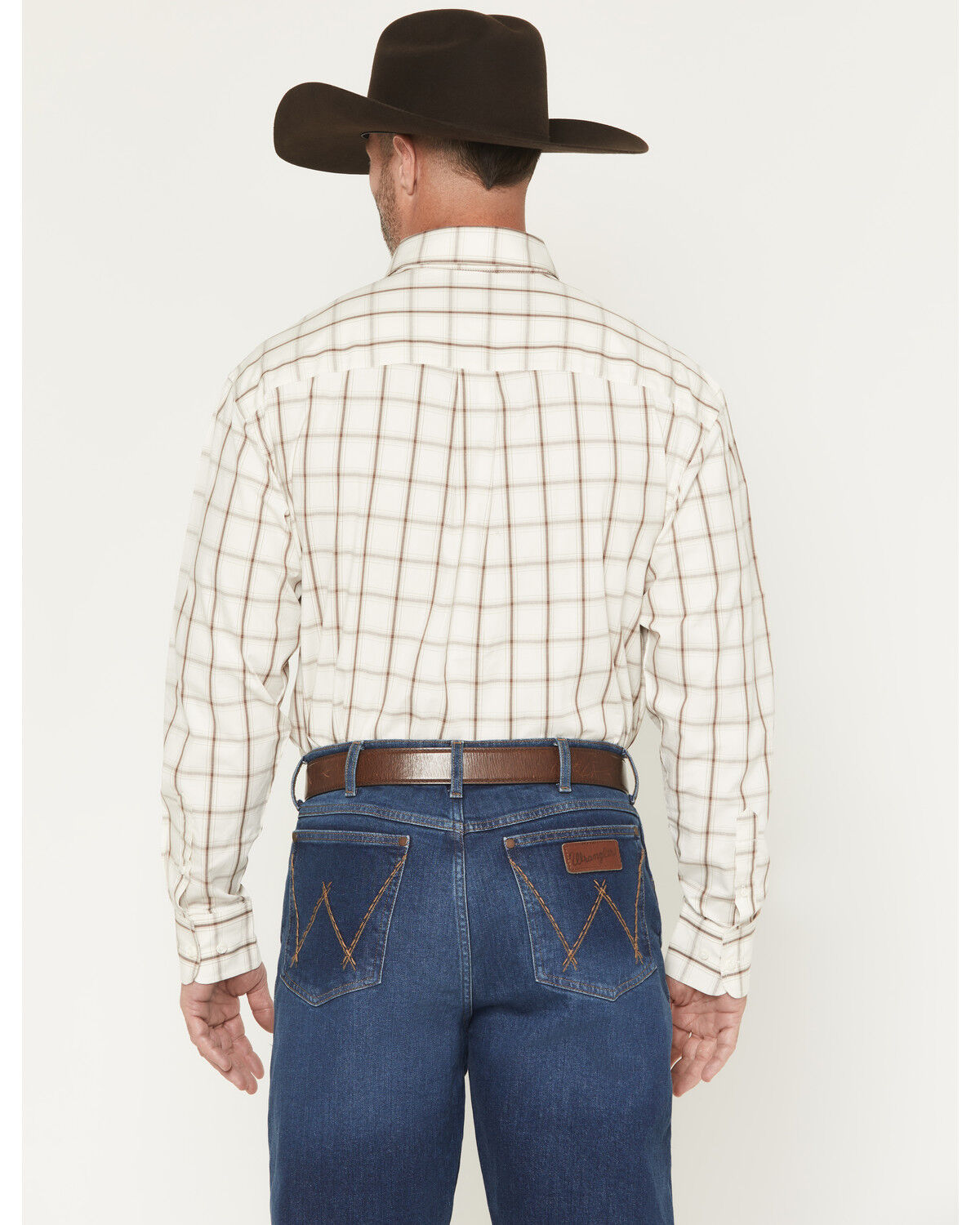 Image #4 - George Strait by Wrangler Men's Plaid Print Long Sleeve Button-Down Stretch Western Shirt - Big, Cream, hi-res