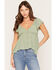Image #1 - Wild Moss Women's Floral Print Hanky Hem Short Sleeve Top, Sage, hi-res