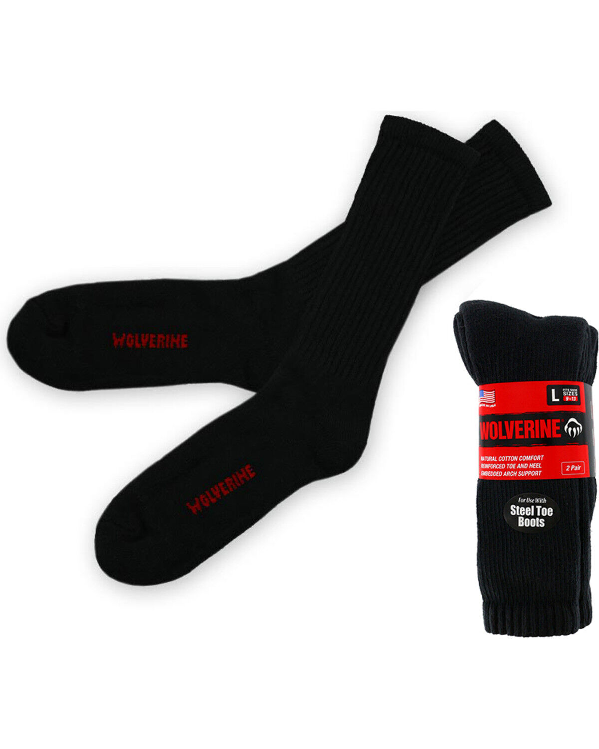 Wolverine Men's Steel Toe Boot Crew Socks, Black, hi-res