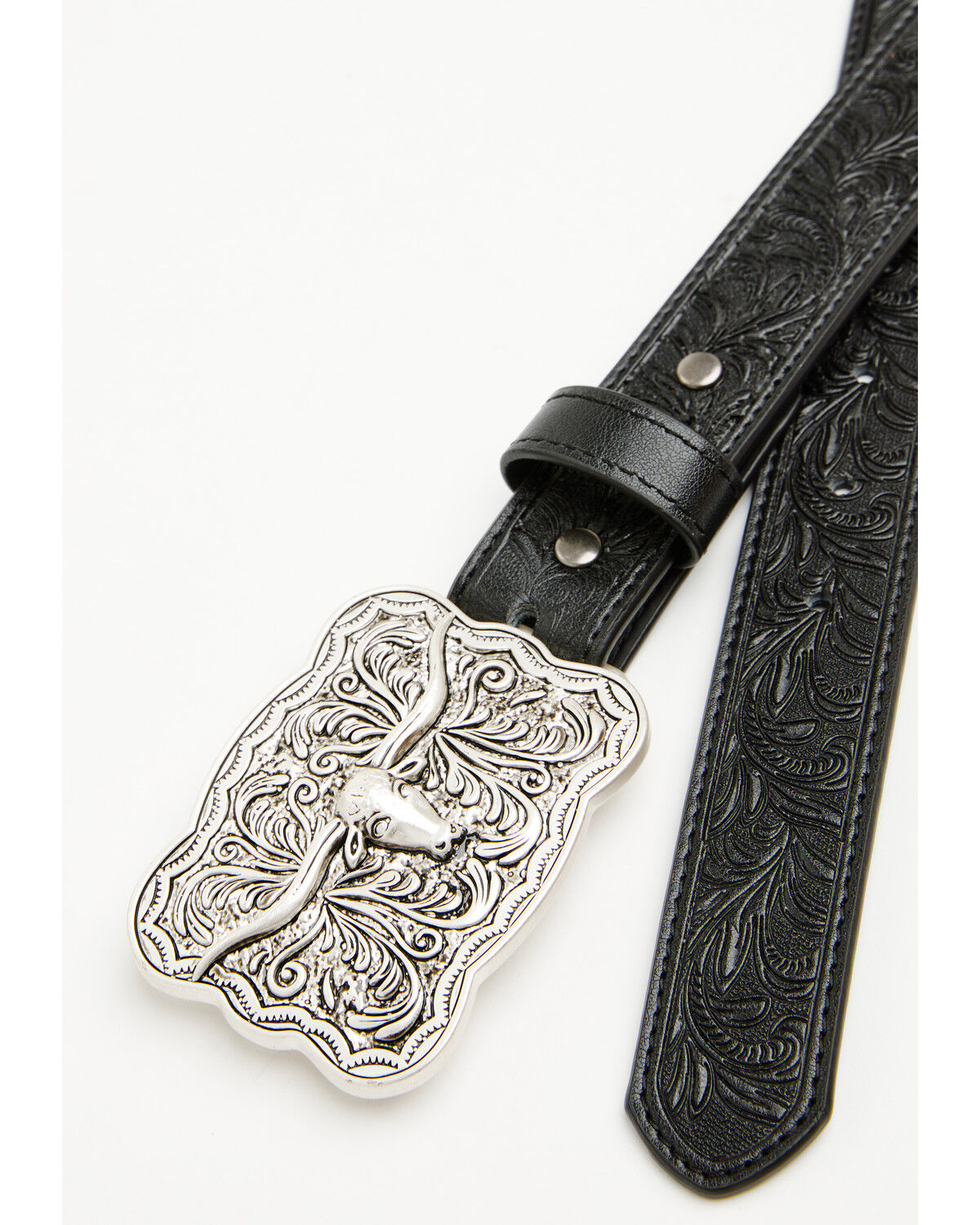Image #2 - Cody James Boys' Huck Tooled Buckle Belt, Black, hi-res