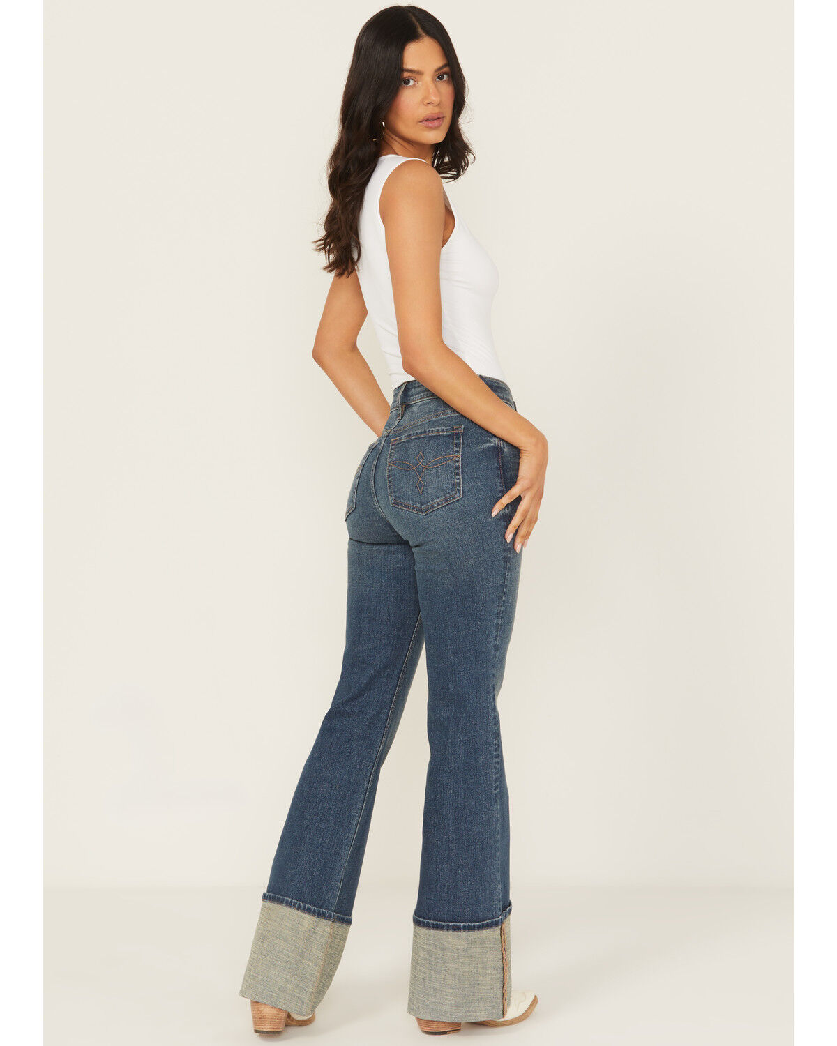 Image #3 - Shyanne Women's Joni High Rise Trouser Tall Cuff Stretch Denim Jeans, Medium Wash, hi-res