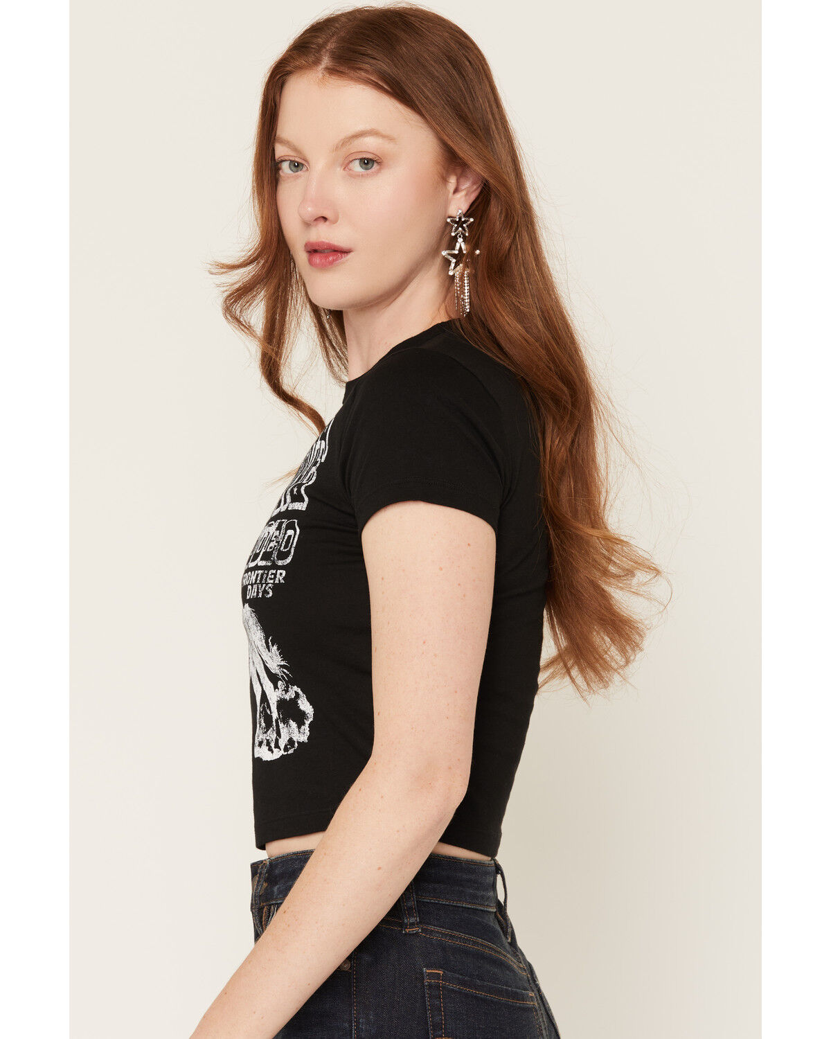 Image #2 - Alpha Collective Women's Cheyenne Rodeo Short Sleeve Baby Tee, Black, hi-res