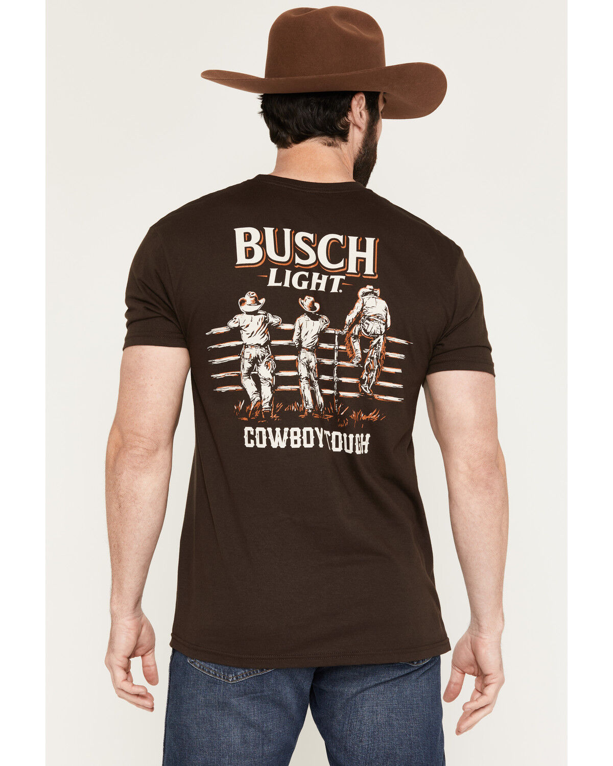 Jedco Men's Busch Cowboy Tough Short Sleeve Graphic T-Shirt, Dark Brown, hi-res