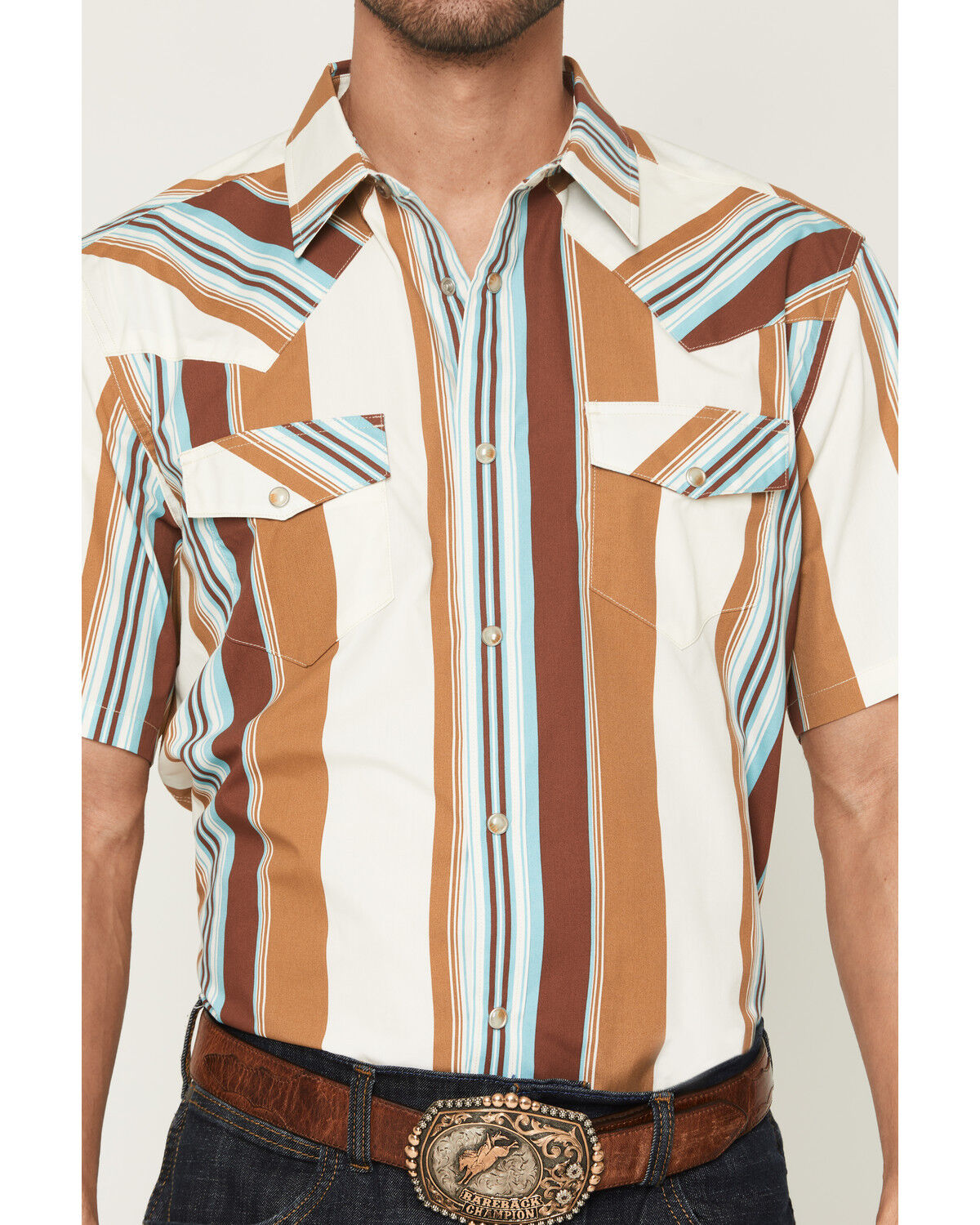 Image #3 - Gibson Trading Co Men's Retro Stripes Short Sleeve Snap Western Shirt - Big, Rust Copper, hi-res